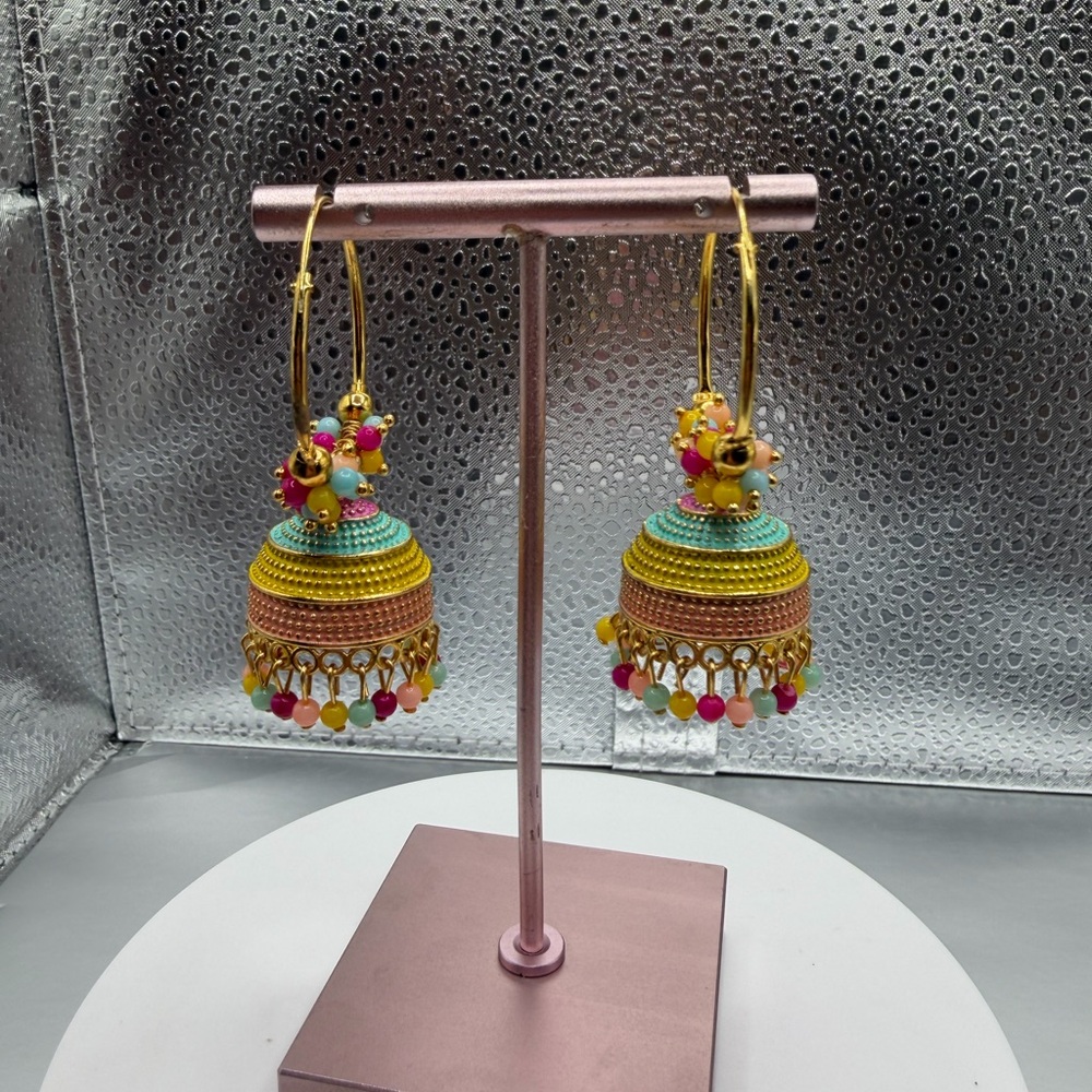 Colorful Beaded Jhumka Earrings
